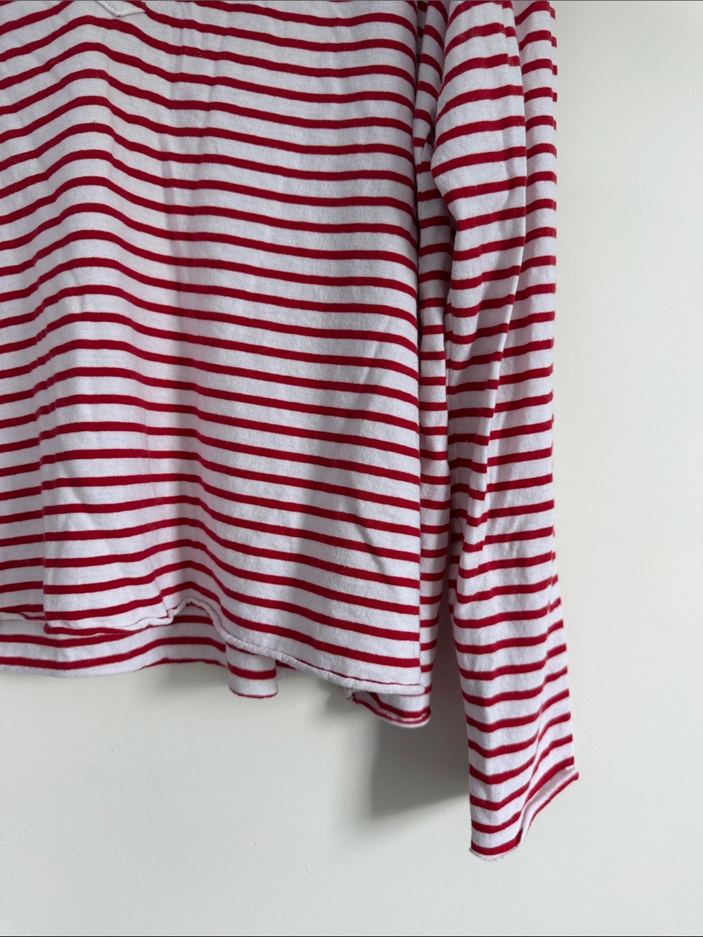 Frank & Eileen Patrick Popover White and Red Striped V-Neck Long Sleeve Top Med - Picture 5 of 9